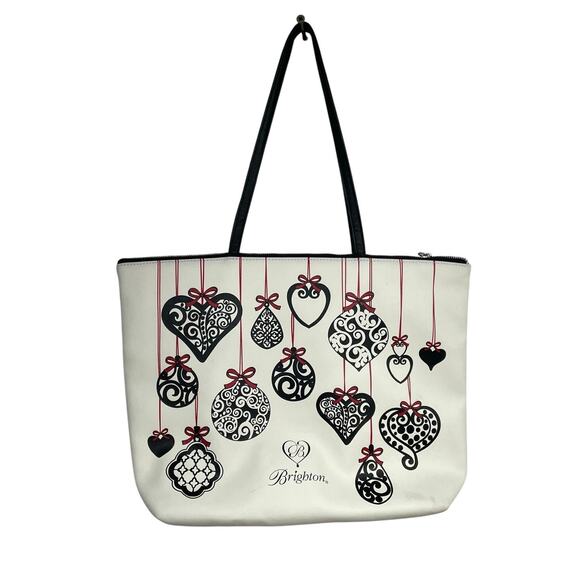 Brighton Handbags - Brighton Holiday Tote Large White Bag w/ Heart Charm Ornaments Peace, Joy, Love